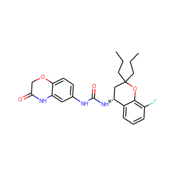 CCCC1(CCC)C[C@@H](NC(=O)Nc2ccc3c(c2)NC(=O)CO3)c2cccc(F)c2O1 ZINC000143602944