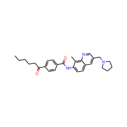 CCCCCC(=O)c1ccc(C(=O)Nc2ccc3cc(CN4CCCC4)cnc3c2C)cc1 ZINC000084687805