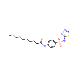 CCCCCCCCCC(=O)Nc1ccc(S(=O)(=O)Nc2nncs2)cc1 ZINC000049757506
