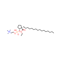 CCCCCCCCCCCCCCCC[C@@]1(C(=O)OCC)CCC[C@H]1O[P@@](=O)(O)OCC[N+](C)(C)C ZINC000095604148
