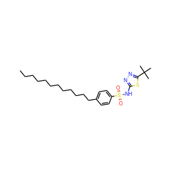 CCCCCCCCCCCCc1ccc(S(=O)(=O)Nc2nnc(C(C)(C)C)s2)cc1 ZINC000066075478