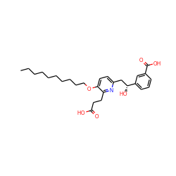 CCCCCCCCCCOc1ccc(C[C@@H](O)c2cccc(C(=O)O)c2)nc1CCC(=O)O ZINC000014255309