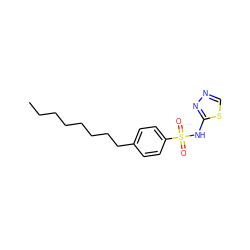 CCCCCCCCc1ccc(S(=O)(=O)Nc2nncs2)cc1 ZINC000066073903