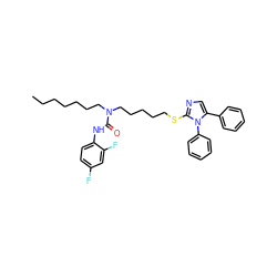 CCCCCCCN(CCCCCSc1ncc(-c2ccccc2)n1-c1ccccc1)C(=O)Nc1ccc(F)cc1F ZINC000036331397