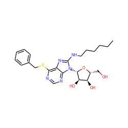 CCCCCCNc1nc2c(SCc3ccccc3)ncnc2n1[C@@H]1O[C@H](CO)[C@@H](O)[C@H]1O ZINC000013607479