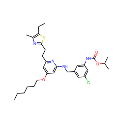 CCCCCCOc1cc(CCc2nc(C)c(CC)s2)nc(NCc2cc(Cl)cc(NC(=O)OC(C)C)c2)c1 ZINC000029471431