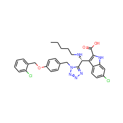 CCCCCN[C@H](c1c(C(=O)O)[nH]c2cc(Cl)ccc12)c1nnnn1Cc1ccc(OCc2ccccc2Cl)cc1 ZINC001772576798