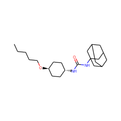 CCCCCO[C@H]1CC[C@H](NC(=O)NC23CC4CC(CC(C4)C2)C3)CC1 ZINC000254153205