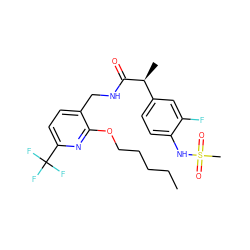 CCCCCOc1nc(C(F)(F)F)ccc1CNC(=O)[C@@H](C)c1ccc(NS(C)(=O)=O)c(F)c1 ZINC000096270974