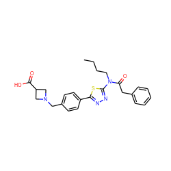 CCCCN(C(=O)Cc1ccccc1)c1nnc(-c2ccc(CN3CC(C(=O)O)C3)cc2)s1 ZINC000095560525