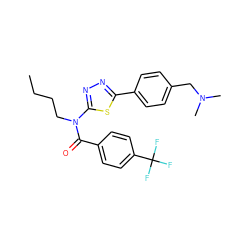 CCCCN(C(=O)c1ccc(C(F)(F)F)cc1)c1nnc(-c2ccc(CN(C)C)cc2)s1 ZINC000084604743