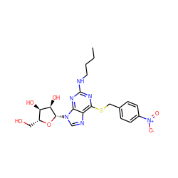 CCCCNc1nc(SCc2ccc([N+](=O)[O-])cc2)c2ncn([C@@H]3O[C@H](CO)[C@@H](O)[C@H]3O)c2n1 ZINC000028875735