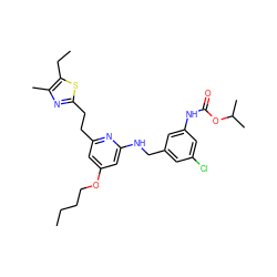 CCCCOc1cc(CCc2nc(C)c(CC)s2)nc(NCc2cc(Cl)cc(NC(=O)OC(C)C)c2)c1 ZINC000029467095
