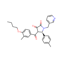 CCCCOc1ccc(C(=O)C2C(=O)C(=O)N(Cc3cccnc3)[C@H]2c2ccc(C)cc2)cc1C ZINC000008838038