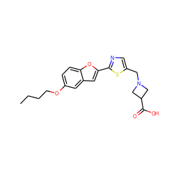 CCCCOc1ccc2oc(-c3ncc(CN4CC(C(=O)O)C4)s3)cc2c1 ZINC000066065879