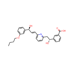 CCCCOc1cccc([C@@H](O)/C=C/c2cccc(C[C@@H](O)c3cccc(C(=O)O)c3)n2)c1 ZINC000013833510