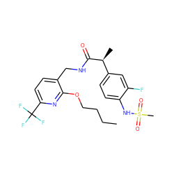 CCCCOc1nc(C(F)(F)F)ccc1CNC(=O)[C@@H](C)c1ccc(NS(C)(=O)=O)c(F)c1 ZINC000096270976