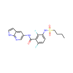 CCCCS(=O)(=O)Nc1ccc(F)c(C(=O)Nc2cnc3[nH]ccc3c2)c1F ZINC000072182083