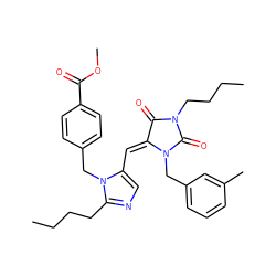 CCCCc1ncc(/C=C2/C(=O)N(CCCC)C(=O)N2Cc2cccc(C)c2)n1Cc1ccc(C(=O)OC)cc1 ZINC000027205294