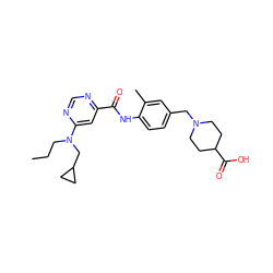 CCCN(CC1CC1)c1cc(C(=O)Nc2ccc(CN3CCC(C(=O)O)CC3)cc2C)ncn1 ZINC000143260117