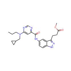 CCCN(CC1CC1)c1cc(C(=O)Nc2ccc3[nH]nc(CCC(=O)OC)c3c2)ncn1 ZINC000166785357