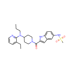 CCCN(c1ncccc1CC)C1CCN(C(=O)c2cc3cc(NS(C)(=O)=O)ccc3[nH]2)CC1 ZINC000013801186