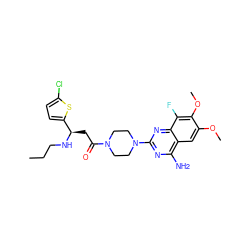 CCCN[C@H](CC(=O)N1CCN(c2nc(N)c3cc(OC)c(OC)c(F)c3n2)CC1)c1ccc(Cl)s1 ZINC000210874131