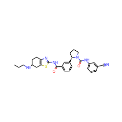CCCN[C@H]1CCc2nc(NC(=O)c3cccc([C@H]4CCCN4C(=O)Nc4cccc(C#N)c4)c3)sc2C1 ZINC000113583223