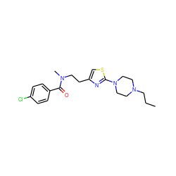 CCCN1CCN(c2nc(CCN(C)C(=O)c3ccc(Cl)cc3)cs2)CC1 ZINC000098082645