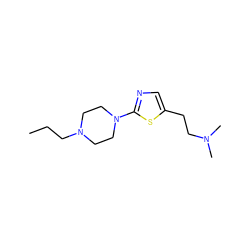 CCCN1CCN(c2ncc(CCN(C)C)s2)CC1 ZINC000040899244