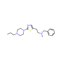 CCCN1CCN(c2ncc(CCN(C)Cc3ccccc3)s2)CC1 ZINC000040914680
