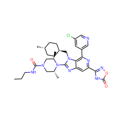 CCCNC(=O)N1C[C@@H](C)N(c2nc3cc(-c4noc(=O)[nH]4)nc(-c4cncc(Cl)c4)c3n2C[C@H]2CC[C@H](C)CC2)[C@H](C)C1 ZINC000261183201