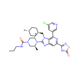 CCCNC(=O)N1C[C@H](C)N(c2nc3cc(-c4noc(=O)[nH]4)nc(-c4cncc(Cl)c4)c3n2C[C@H]2CC[C@H](C)CC2)[C@@H](C)C1 ZINC001772583229