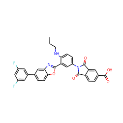 CCCNc1ccc(N2C(=O)c3ccc(C(=O)O)cc3C2=O)cc1-c1nc2cc(-c3cc(F)cc(F)c3)ccc2o1 ZINC000044388350