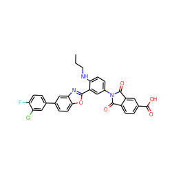 CCCNc1ccc(N2C(=O)c3ccc(C(=O)O)cc3C2=O)cc1-c1nc2cc(-c3ccc(F)c(Cl)c3)ccc2o1 ZINC000042807198