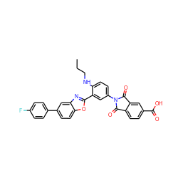 CCCNc1ccc(N2C(=O)c3ccc(C(=O)O)cc3C2=O)cc1-c1nc2cc(-c3ccc(F)cc3)ccc2o1 ZINC000003925170
