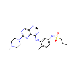 CCCS(=O)(=O)Nc1ccc(C)c(Nc2ncnc3cnc(N4CCN(C)CC4)nc23)c1 ZINC000166181599