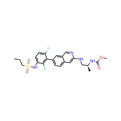 CCCS(=O)(=O)Nc1ccc(F)c(-c2ccc3cc(NC[C@H](C)NC(=O)OC)ncc3c2)c1F ZINC000210465695