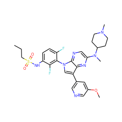 CCCS(=O)(=O)Nc1ccc(F)c(-n2cc(-c3cncc(OC)c3)c3nc(N(C)C4CCN(C)CC4)cnc32)c1F ZINC000169709988