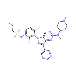 CCCS(=O)(=O)Nc1ccc(F)c(-n2cc(-c3cncnc3)c3nc(N(C)C4CCN(C)CC4)ncc32)c1F ZINC000169709995