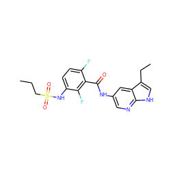 CCCS(=O)(=O)Nc1ccc(F)c(C(=O)Nc2cnc3[nH]cc(CC)c3c2)c1F ZINC000072180375
