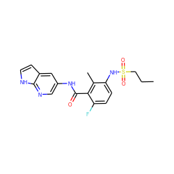 CCCS(=O)(=O)Nc1ccc(F)c(C(=O)Nc2cnc3[nH]ccc3c2)c1C ZINC000072182030
