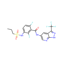 CCCS(=O)(=O)Nc1ccc(F)c(C(=O)Nc2cnc3[nH]nc(C(F)(F)F)c3c2)c1F ZINC000072180708
