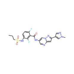 CCCS(=O)(=O)Nc1ccc(F)c(C(=O)Nc2cnc3cc(-c4cnn(C)c4)nn3c2)c1F ZINC000084757217