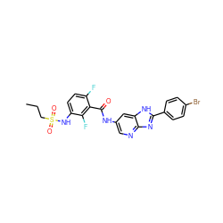 CCCS(=O)(=O)Nc1ccc(F)c(C(=O)Nc2cnc3nc(-c4ccc(Br)cc4)[nH]c3c2)c1F ZINC000096937594