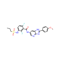 CCCS(=O)(=O)Nc1ccc(F)c(C(=O)Nc2cnc3nc(-c4ccc(OC)cc4)[nH]c3c2)c1F ZINC000096937581