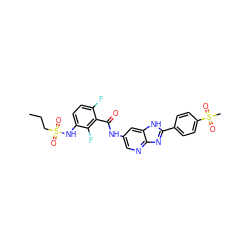 CCCS(=O)(=O)Nc1ccc(F)c(C(=O)Nc2cnc3nc(-c4ccc(S(C)(=O)=O)cc4)[nH]c3c2)c1F ZINC000096937585