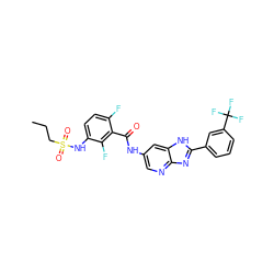 CCCS(=O)(=O)Nc1ccc(F)c(C(=O)Nc2cnc3nc(-c4cccc(C(F)(F)F)c4)[nH]c3c2)c1F ZINC000096937586