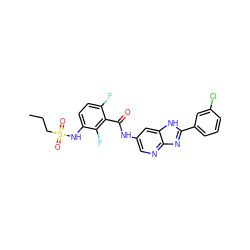 CCCS(=O)(=O)Nc1ccc(F)c(C(=O)Nc2cnc3nc(-c4cccc(Cl)c4)[nH]c3c2)c1F ZINC000096937596