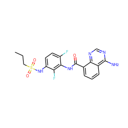 CCCS(=O)(=O)Nc1ccc(F)c(NC(=O)c2cccc3c(N)ncnc23)c1F ZINC000084655472